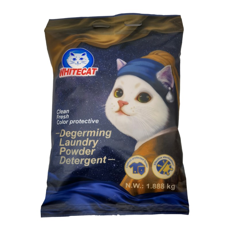 Whitecat 1.8kg Organic Active Washing Powder in Bulk Laundry Detergent Powder Manufacturing Plant for Apparel