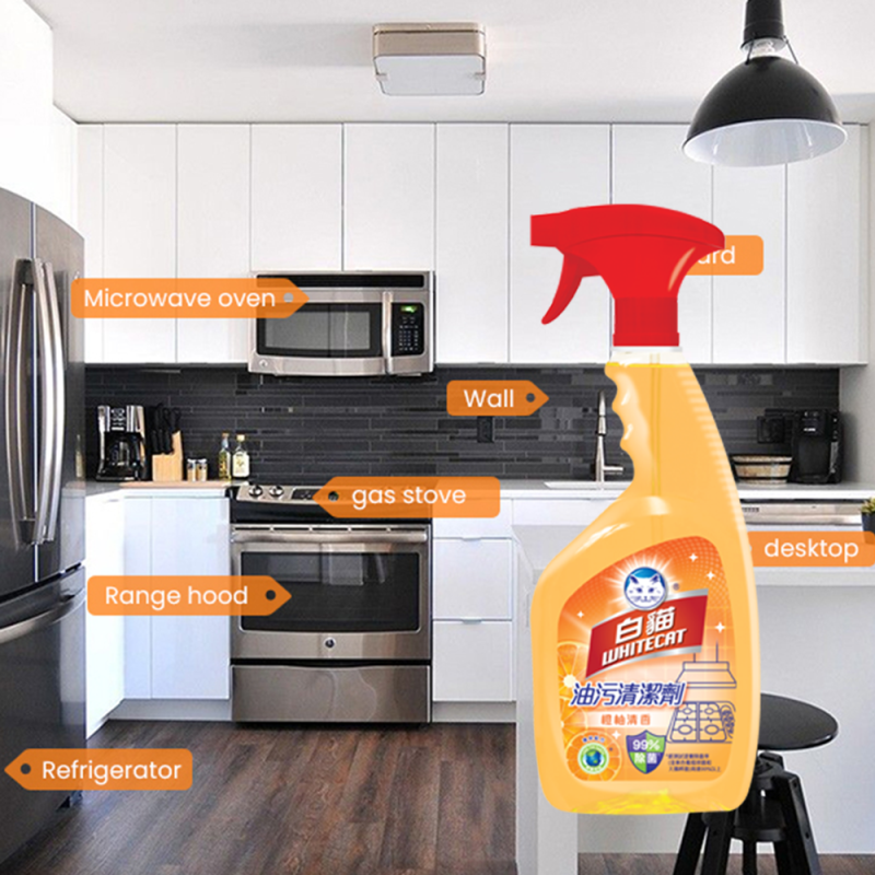 Orange Fragrance Double Effect Nozzle Design Kitchen Easy Remove Clean Cleaner Spray Detergent with Low Alkaline Formula