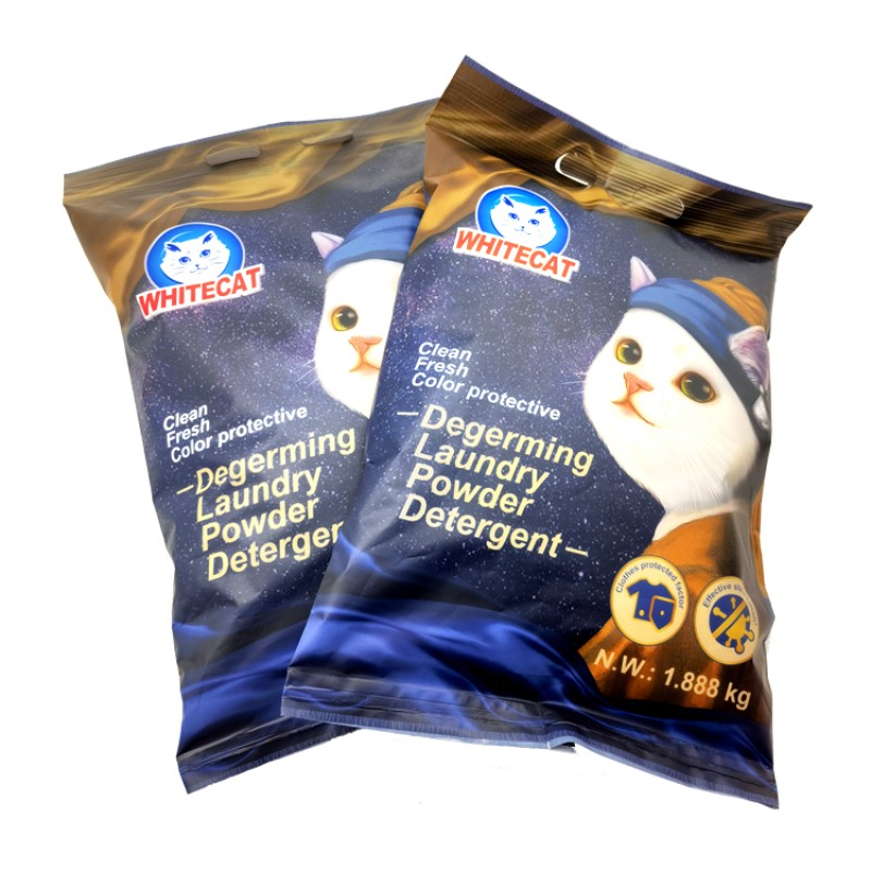 Whitecat 1.8kg Organic Active Washing Powder in Bulk Laundry Detergent Powder Manufacturing Plant for Apparel