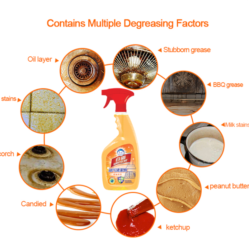 Orange Fragrance Double Effect Nozzle Design Kitchen Easy Remove Clean Cleaner Spray Detergent with Low Alkaline Formula