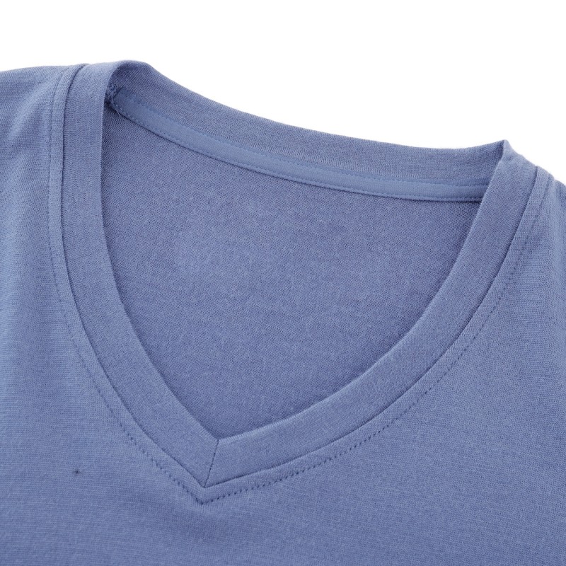 V-Neck T-Shirt Factory - Mens Merino Wool Blue