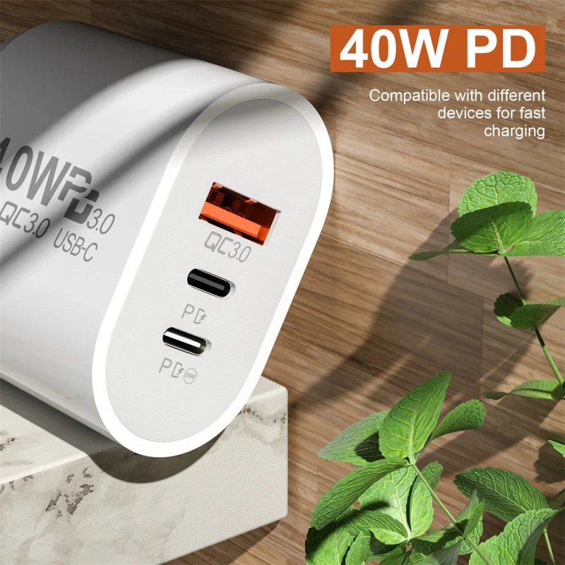Wall Charger Factory - Custom 40W 3 Port Type C Charger