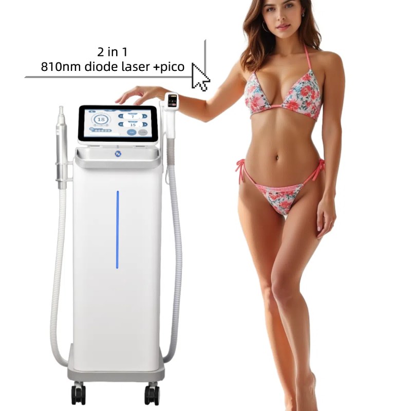 Picosecond Multifunctional Nd Yag Tattoo Removal 810nm Laser Hair Removal Machine Q Switched 2-in-1 for Face with US Plug