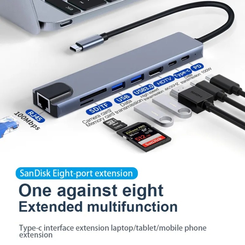 USB Hub Factory - Custom 8 in 1 USB C Hub