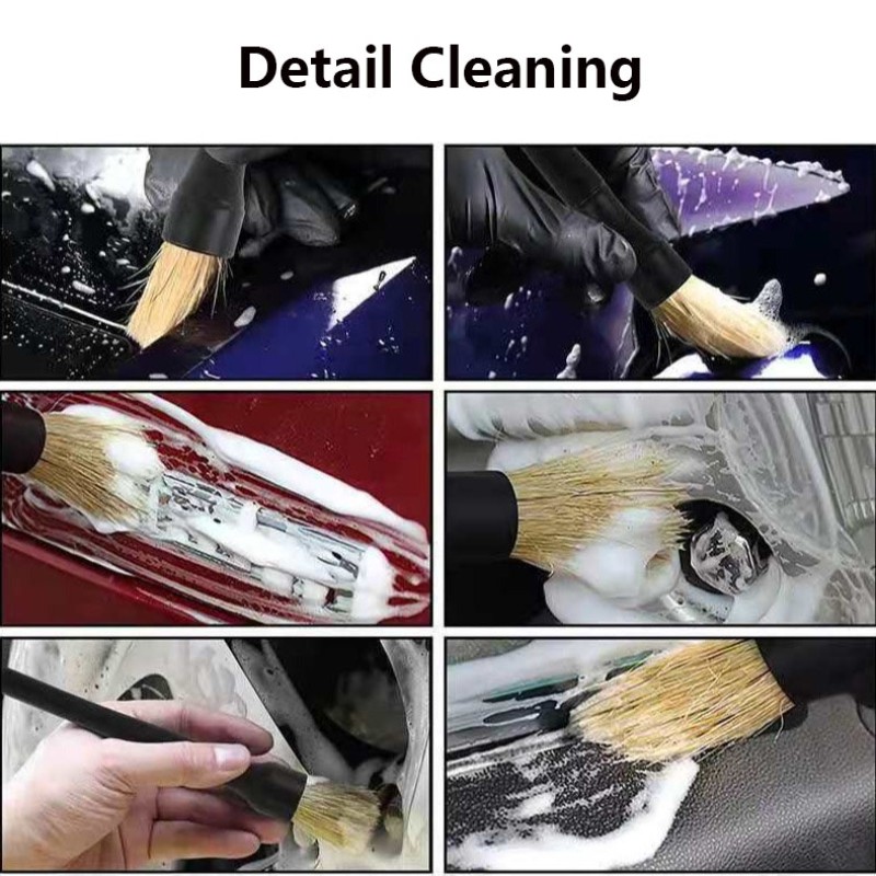 2 Pcs 100% Natural Pig Mane Car Wash Brushes Portable Interior Cleaning Instrument Panel Seat Trim Exterior Brush Car Brush