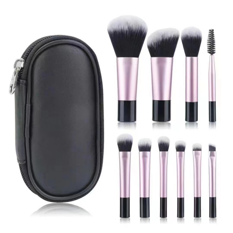 10-Piece Mini Makeup Brushes Set with Long Tube 16 Multi-Color Beauty Loose Powder Brushes Cross-Border Hot Sale for Face Use