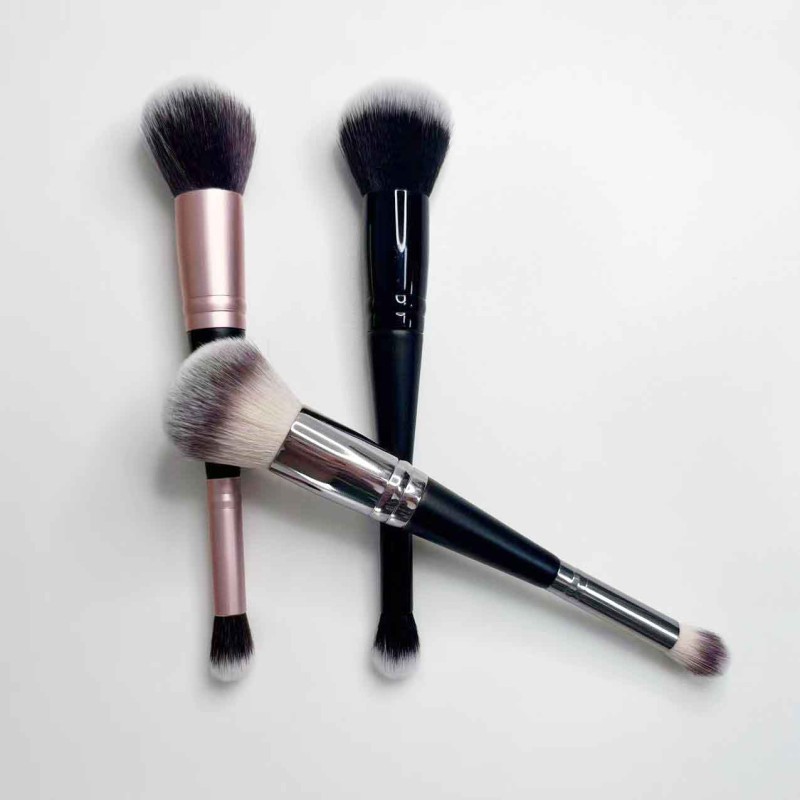 Wholesale Professional Dual Dual Head Makeup Brush Custom Logo Foundation Powder with Wood Handle Used with Shaving Brush