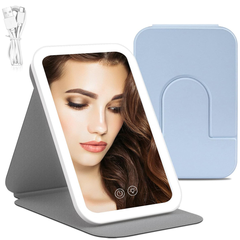 Foldable Double and Single Sided Vanity Mirror for Dormitory & Office Use Portable LED Makeup Mirror with 10x Magnification