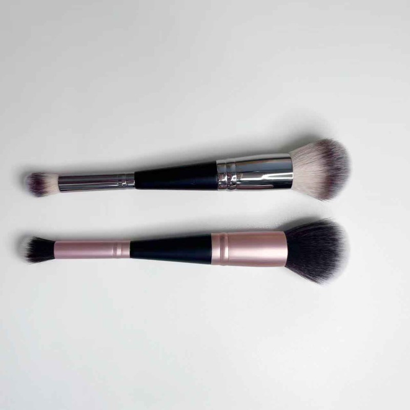 Wholesale Professional Dual Dual Head Makeup Brush Custom Logo Foundation Powder with Wood Handle Used with Shaving Brush