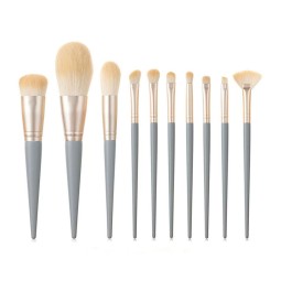 Custom Logo 10-Piece White Fan-Style Flat Makeup Brush Set Travel Size Cream Colour Portable Cosmetic Kit Mascara Private Label