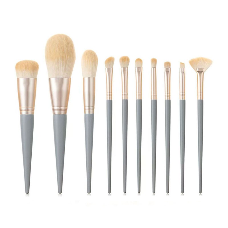 Custom Logo 10-Piece White Fan-Style Flat Makeup Brush Set Travel Size Cream Colour Portable Cosmetic Kit Mascara Private Label