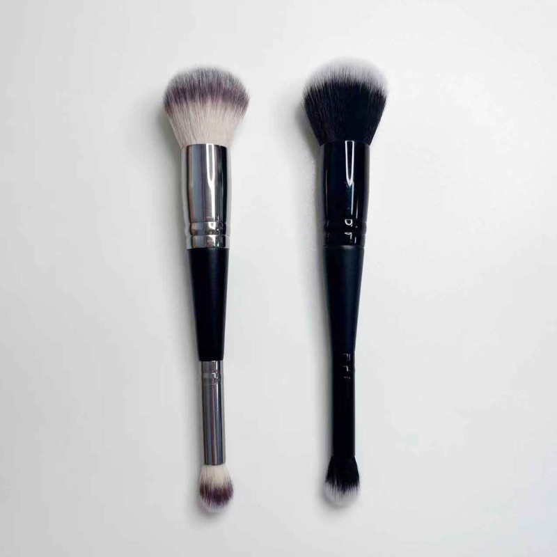 Best Seller 2 in 1 Face Foundation Kabuki Brush Rounded Flat Top with Wood Handle New Arrival Concealer and Foundation Brush