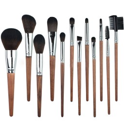 2024 New Style High Quality Professional Makeup Brushes Set 12pcs Brown Luxury OEM Cosmetic Wooden Fan Smudge Beauty Tool