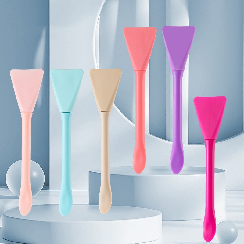 Private Label Double-Head Silicone Spoon Skin-Friendly Makeup Brush Peeling Applicator for Facial Mud Mask Blue Purple Pink