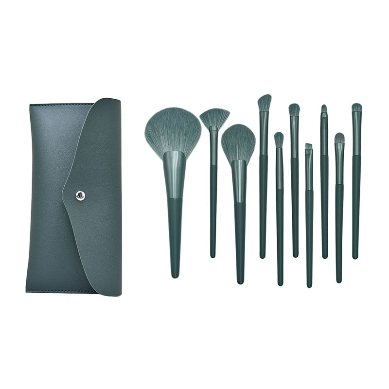 Wholesale 14PCS Professional High Quality Green Makeup Brush Set Pure Binding PU Insert Bag Makeup Tools