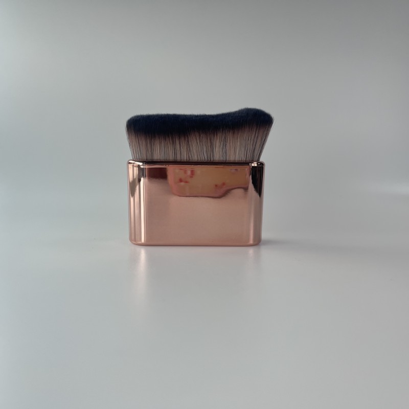 Custom Logo Kabuki Tanning Body Flat Brush Soft Hair Applicator Fan Brush  Metal Handle for Foundation Single Makeup Brush