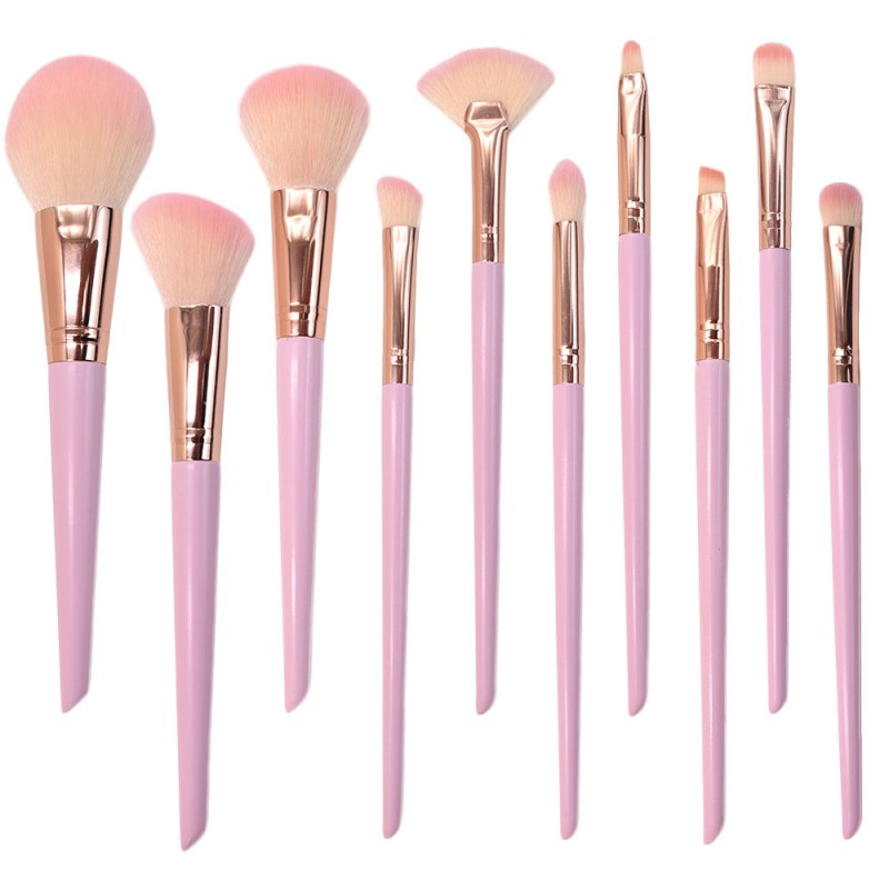 Professional Nylon Makeup Brush Set with Soft Foundation Brushes Mascara 10Pcs Including Cosmetic Bag Low MOQ Private Label