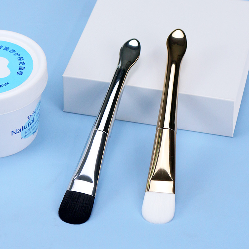 Custom Logo Facial Fiber Hair Mask Makeup Brush With Spatula Portable Gold Soft Double-end Clay Spa Masking Tools Brush