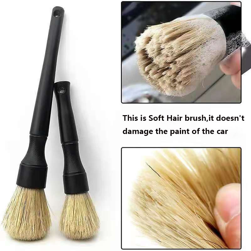 2 Pcs 100% Natural Pig Mane Car Wash Brushes Portable Interior Cleaning Instrument Panel Seat Trim Exterior Brush Car Brush