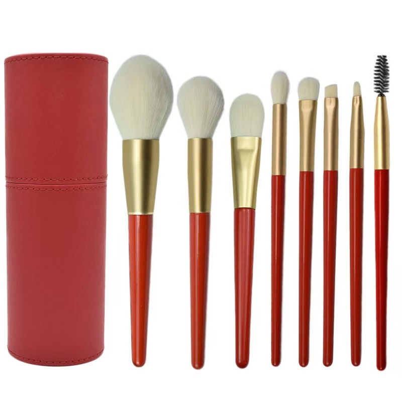 Hot Sale 8pcs Red Gold Makeup Brush Set Portable Soft Round Head Concealer Eye Shadow Blush with Cosmetic Bag Beauty Tools