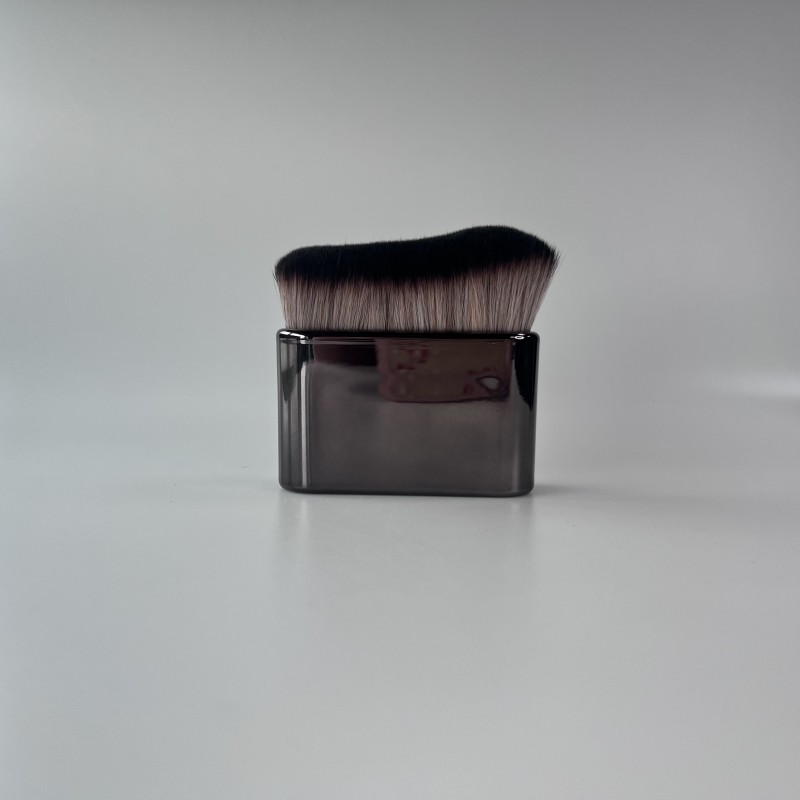 Custom Logo Kabuki Tanning Body Flat Brush Soft Hair Applicator Fan Brush  Metal Handle for Foundation Single Makeup Brush