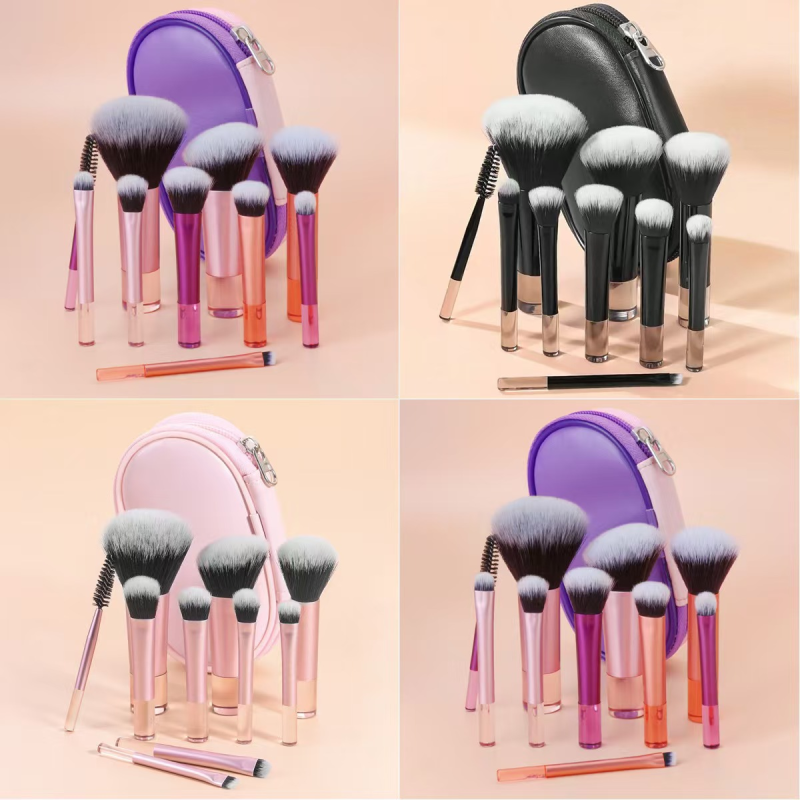 10-Piece Mini Makeup Brushes Set with Long Tube 16 Multi-Color Beauty Loose Powder Brushes Cross-Border Hot Sale for Face Use