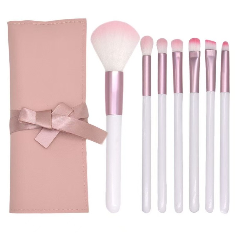 Direct Supply 7pcs Pink and White Makeup Brush Set Factory Price Private Label Eye Makeup Brushes Set