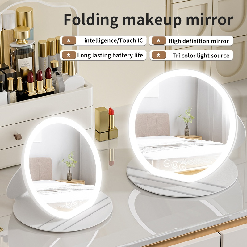 Hot-Selling Portable LED Makeup Mirror Double Sided Foldable Lighted Vanity Mirror with Desktop Fill Light Cross-Border Hot Item