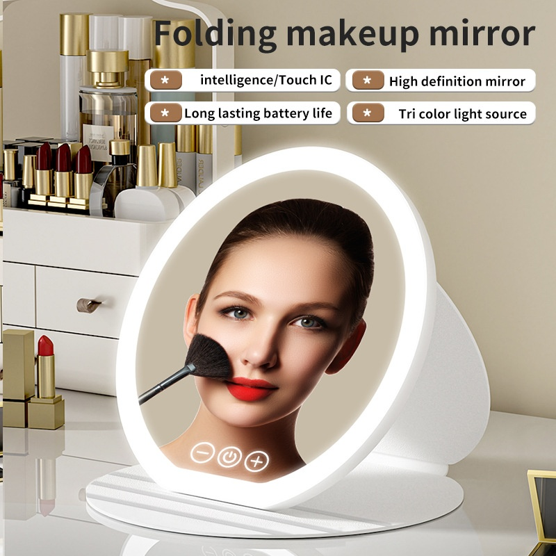 Hot-Selling Portable LED Makeup Mirror Double Sided Foldable Lighted Vanity Mirror with Desktop Fill Light Cross-Border Hot Item