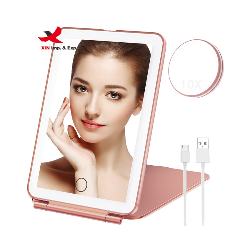 Touch Switch Screen Tabletop Folding Mirror New Beauty ABS Led Lights Dimmable Cosmetic Makeup Mirror