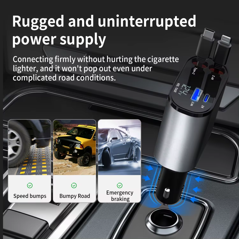 Car Charger Manufacturer - 4 in 1 Retractable