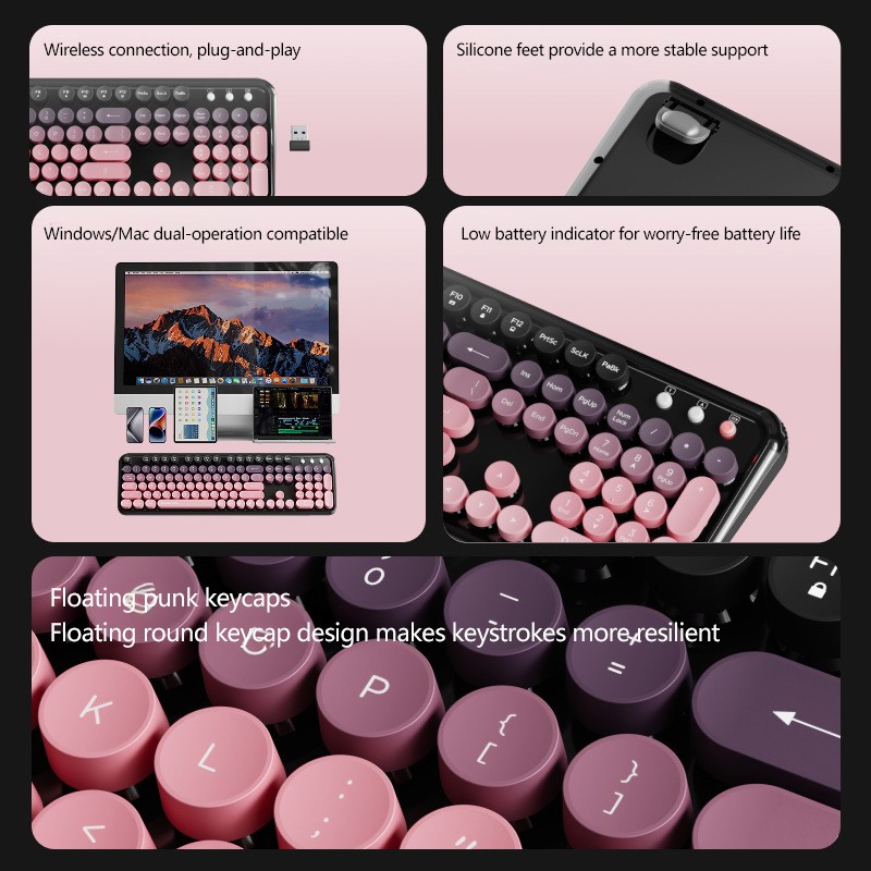 Wireless Keyboard Set Manufacturer - 2.4G Round Punk