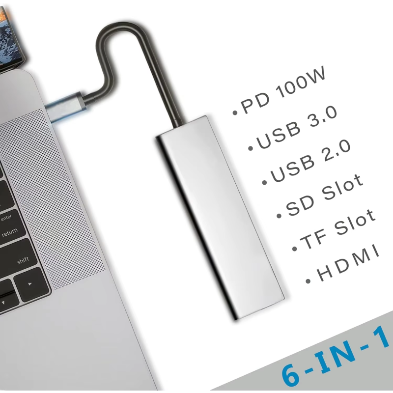 USB Hub Manufacturer - USB Type-c 6 in 1 Aluminum