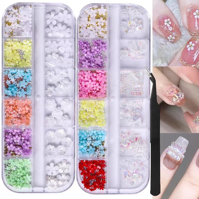 Candy Color 5 Petals Flower Nail Charm Ornament Accessories Kawaii Resin 3D Nail Charms Nail Acrylic Flowers Decoration