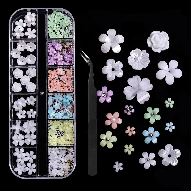 Candy Color 5 Petals Flower Nail Charm Ornament Accessories Kawaii Resin 3D Nail Charms Nail Acrylic Flowers Decoration