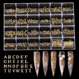 Hot Sale New Type Gold Nail Crystal Rhinestone English 3D Letters Nail Art Charms Zircon Stud Box for Nails
