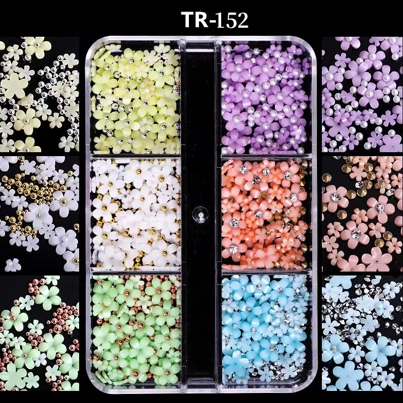 Hot 3D Flower Nail Decals Ornament 5 Petals Candy Color Resin Flower Mix Nail Charms Accessory Kit Nail Art Decoration