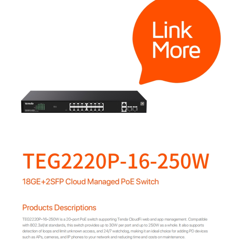 POE Switch Supplier - Tenda TEG2220P-16-250W