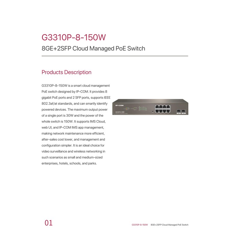 POE Switch Supplier - IP-COM G3310P-8-150W