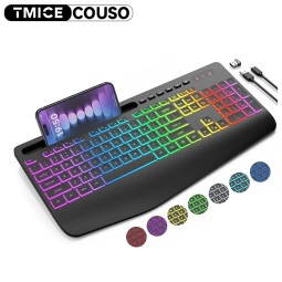 Wireless Keyboard Factory - RGB Rechargeable Ergonomic With Palm Rest