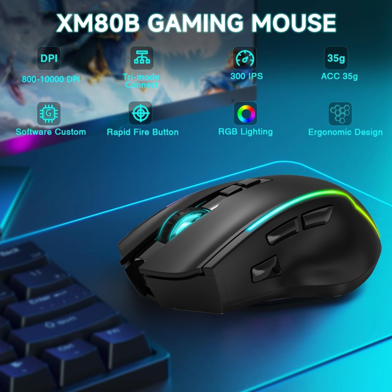 Gaming Mouse Manufacturer - PCTENK XM80B Wireless 10000DPI RGB