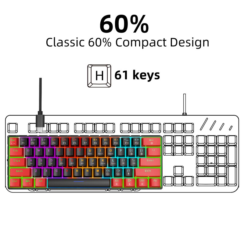 Gaming Keyboard Supplier - HXSJ 60% Wired Mini