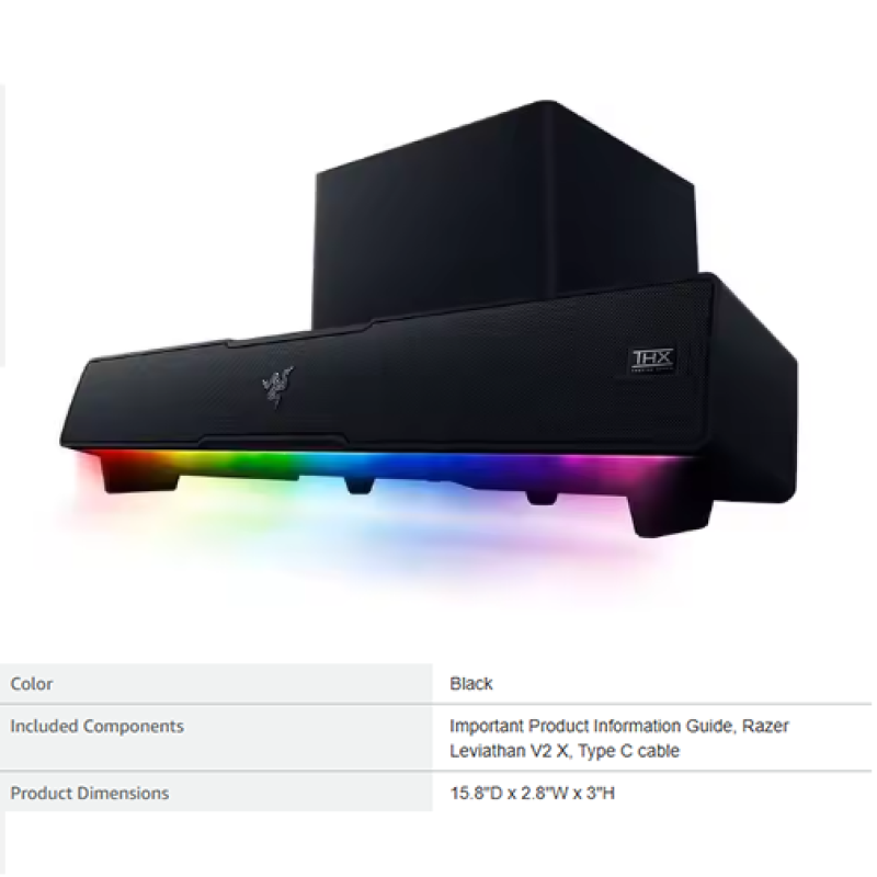 Gaming Soundbar Manufacturer - Razer Leviathan V2 RGB Subwoofer