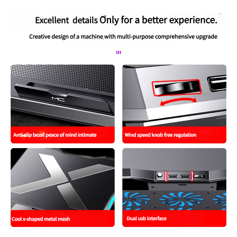 Laptop Cooling Bracket Factory - Q3 Adjustable 6 Level 6 Fan