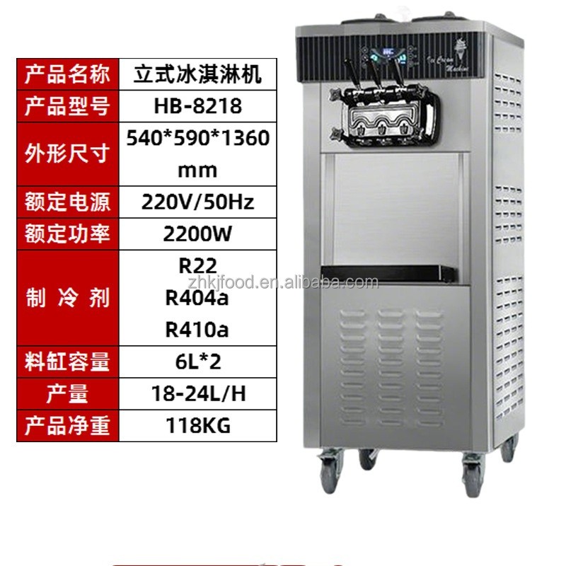 20-28L/h Commercial Stainless Steel Ice Cream Maker 2+1 Flavors Soft Serve Machine 2450W Frozen Yogurt Maker for Automatic