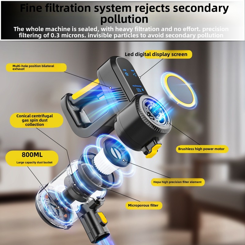 USB Home Wireless Vacuum Cleaner 150W Brushless Motor LED Display High Large Suction Handheld Cross-Border Battery Household