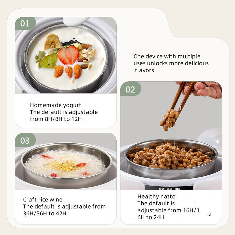 Automatic Small Multi-Functional Yogurt Wine Natto Rice Maker Stainless Steel New Household Constant-Temperature Time Manual
