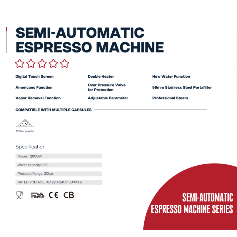 H7B Dual-Pump Heating Design Coffee Machine Compact Lightweight Commercial Household Model Electric Integrates Grinding Feature