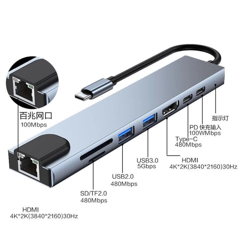 USB-C Hub Factory - 8-in-1 USB C Hub Adapter