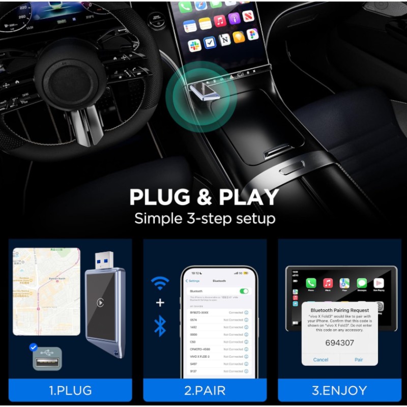 Wireless CarPlay Adapter Factory - iPhone Compatible IOS 17